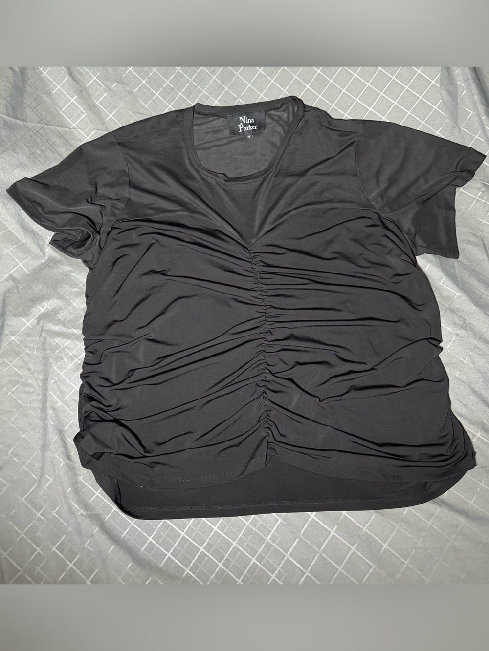 Nina Parker Black Ruched Short Sleeve Blouse